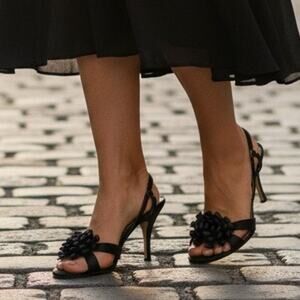 DANIEL BARBARA Made in Italy Satin Bow Dress Pumps Heel Shoes Women 10 M Black